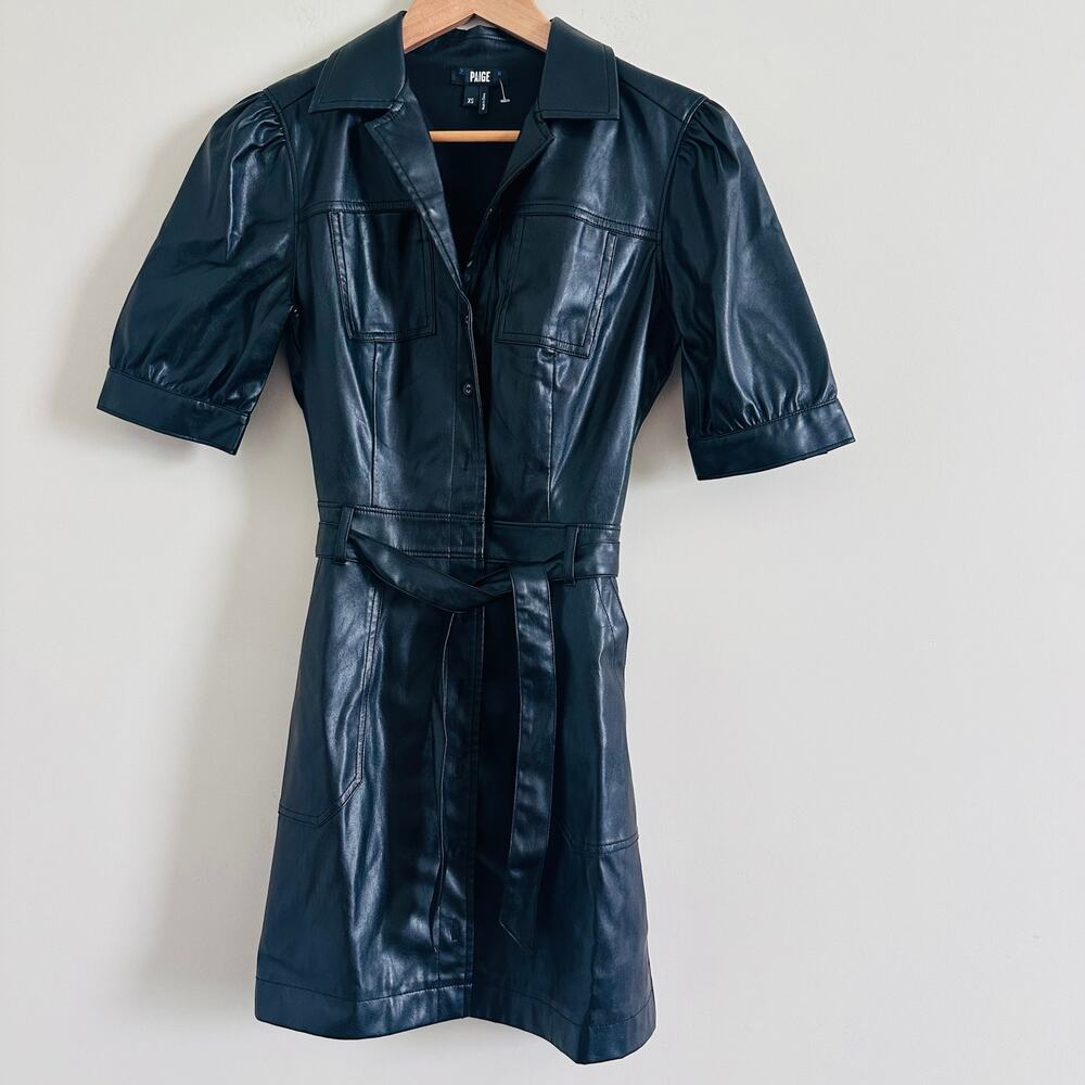 Paige Black Jaxsyn Faux Leather Button Up Mini Dress Size XS